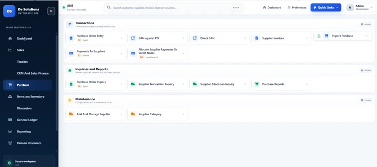 Dynamic ERP: Purchase Workspace