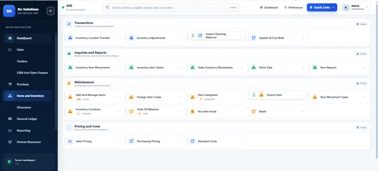 Dynamic ERP: Inventory Workspace