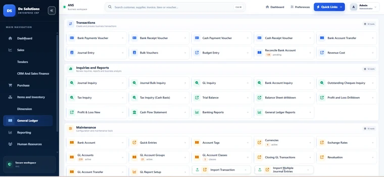 Dynamic ERP: General Ledger Workspace